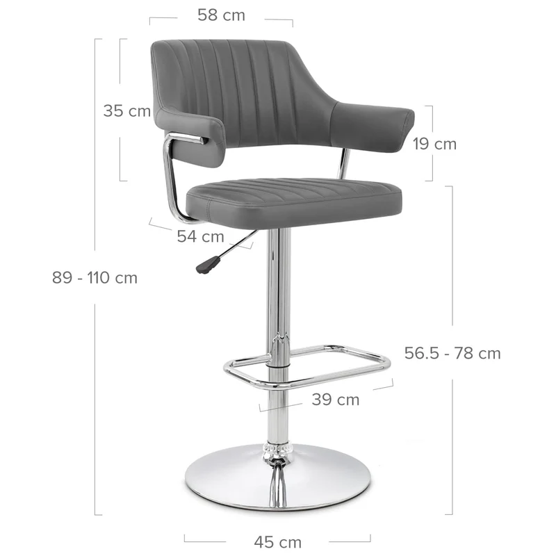 Chaise de Bar Faux Cuir Chrome - Skyline Gris