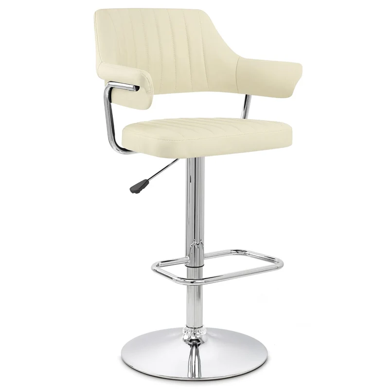 Chaise de Bar Faux Cuir Chrome - Skyline Crème