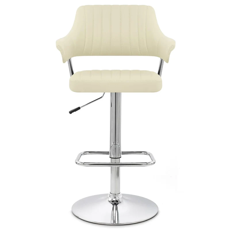 Chaise de Bar Faux Cuir Chrome - Skyline Crème