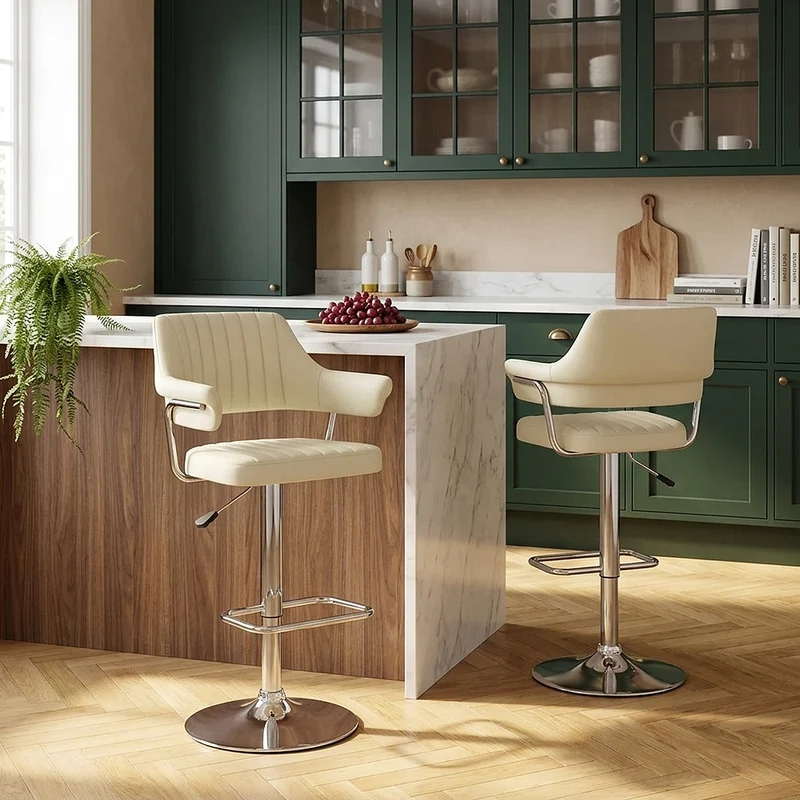 Chaise de Bar Faux Cuir Chrome - Skyline Crème