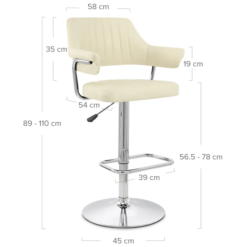Chaise de Bar Faux Cuir Chrome - Skyline Crème
