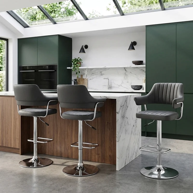Chaise de Bar Faux Cuir Chrome - Skyline Noir
