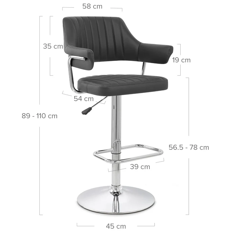 Chaise de Bar Faux Cuir Chrome - Skyline Noir