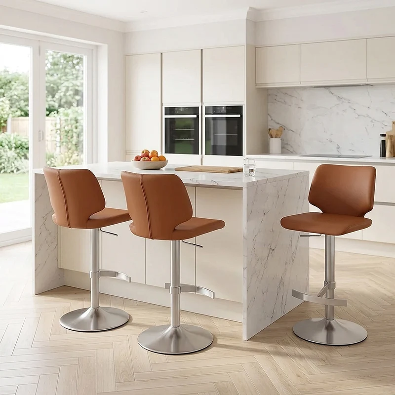 Tabouret de Bar Faux Cuir Chrome Brossé - Mode Marron