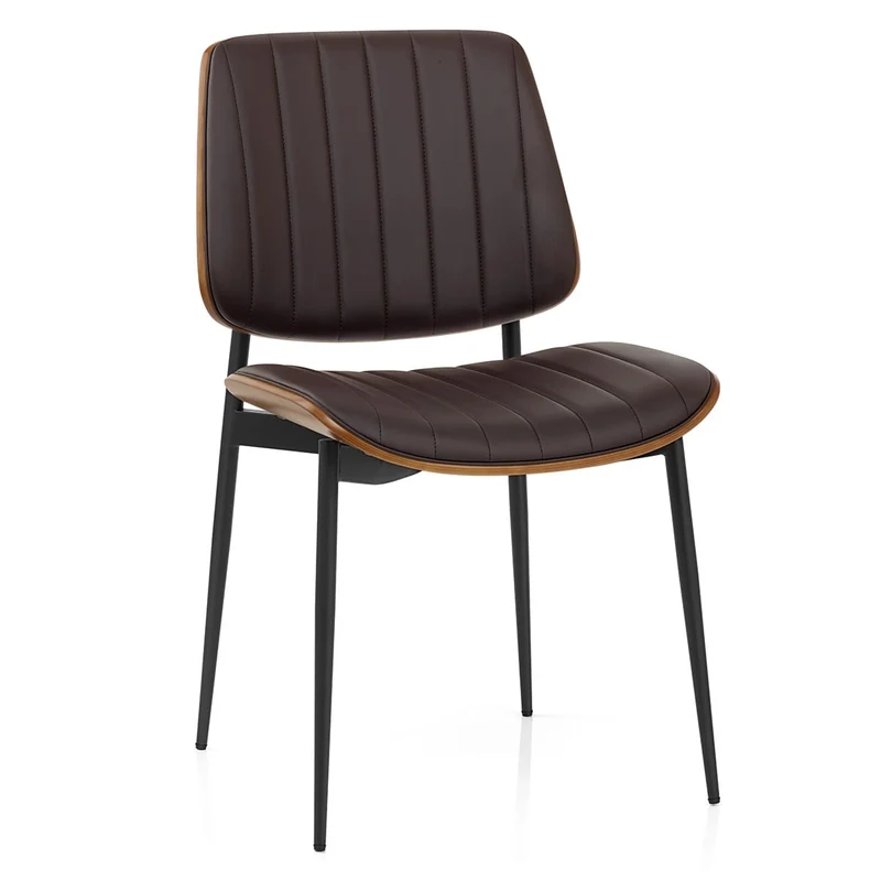 Chaise Bois Faux Cuir - Lara Marron