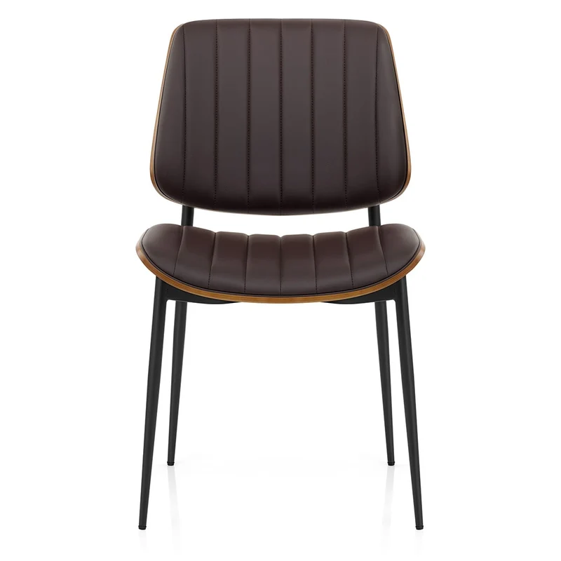 Chaise Bois Faux Cuir - Lara Marron