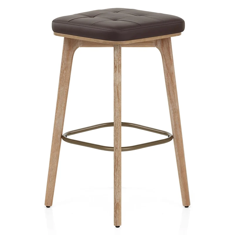 Tabouret Faux Cuir Bois - Malmo Marron