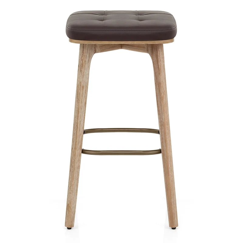 Tabouret Faux Cuir Bois - Malmo Marron