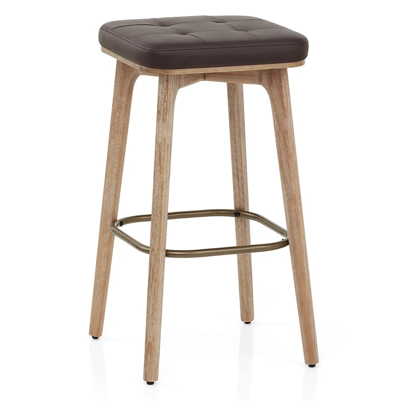 Tabouret Faux Cuir Bois - Malmo Marron
