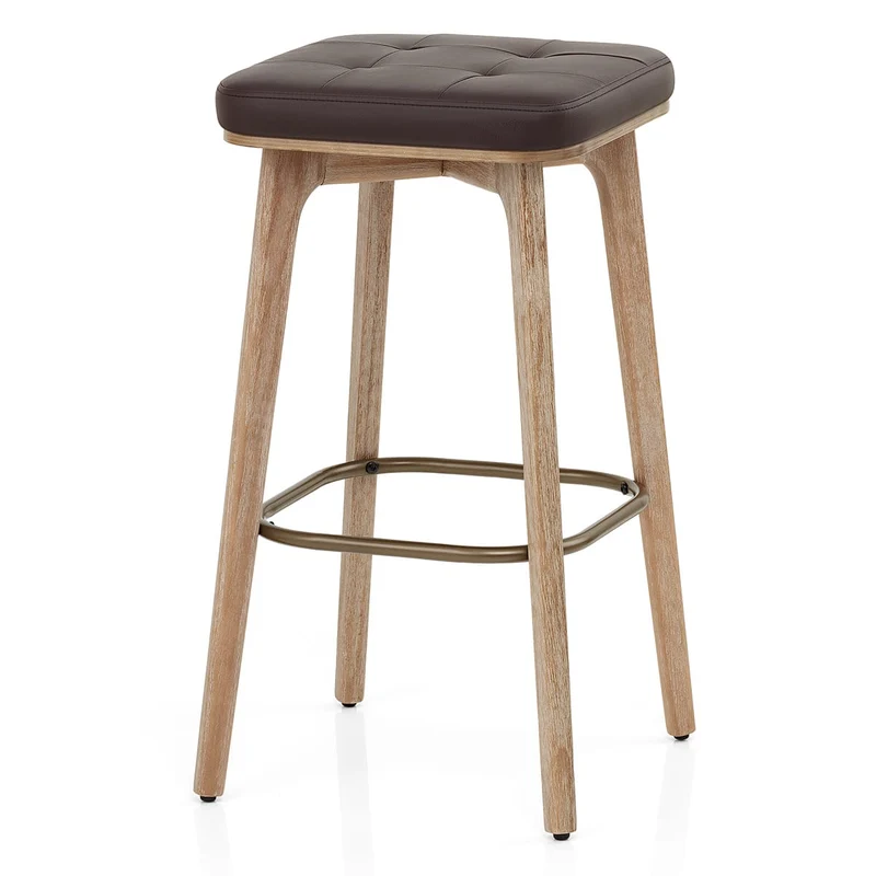 Tabouret Faux Cuir Bois - Malmo Marron