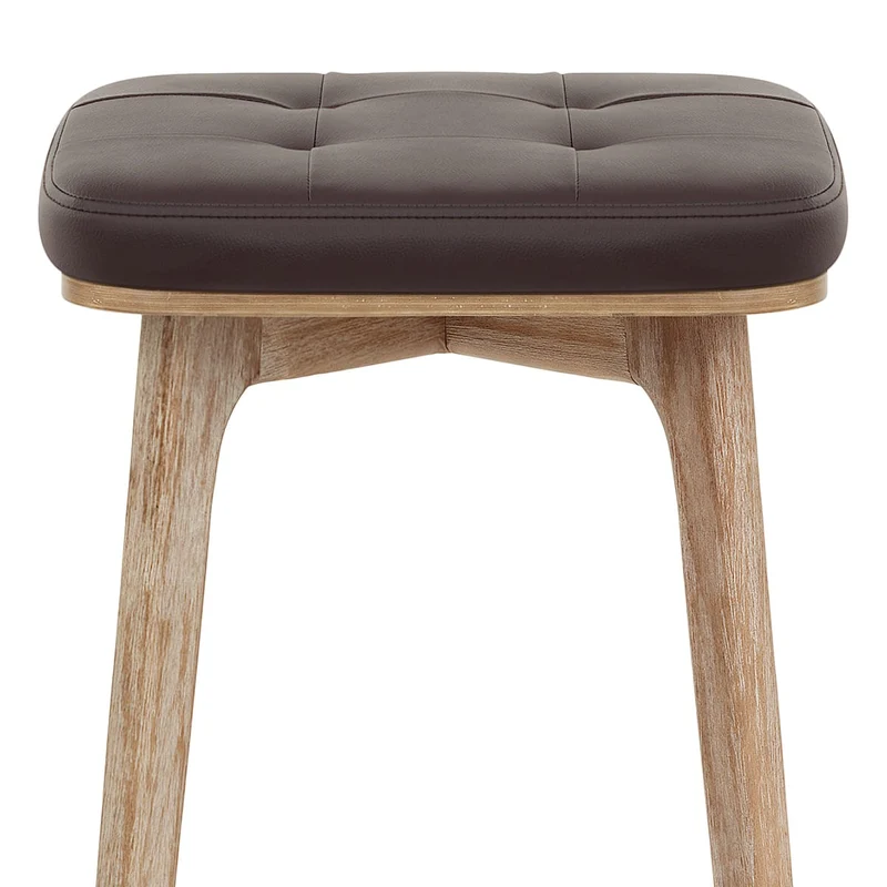 Tabouret Faux Cuir Bois - Malmo Marron