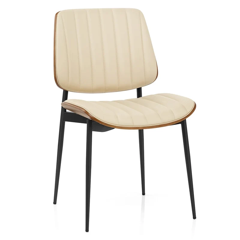 Chaise Bois Faux Cuir - Lara Crème
