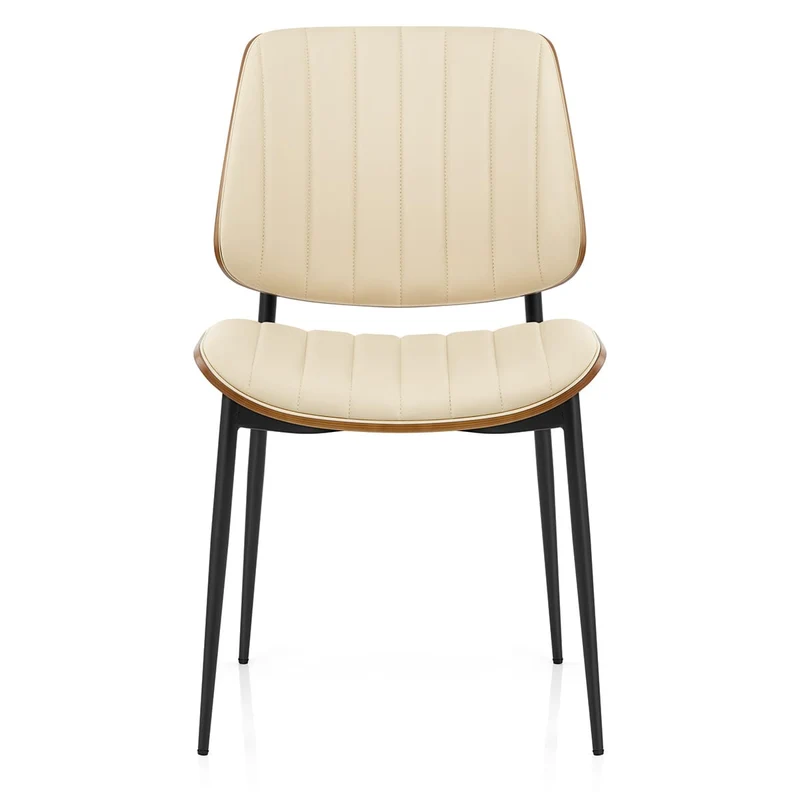 Chaise Bois Faux Cuir - Lara Crème