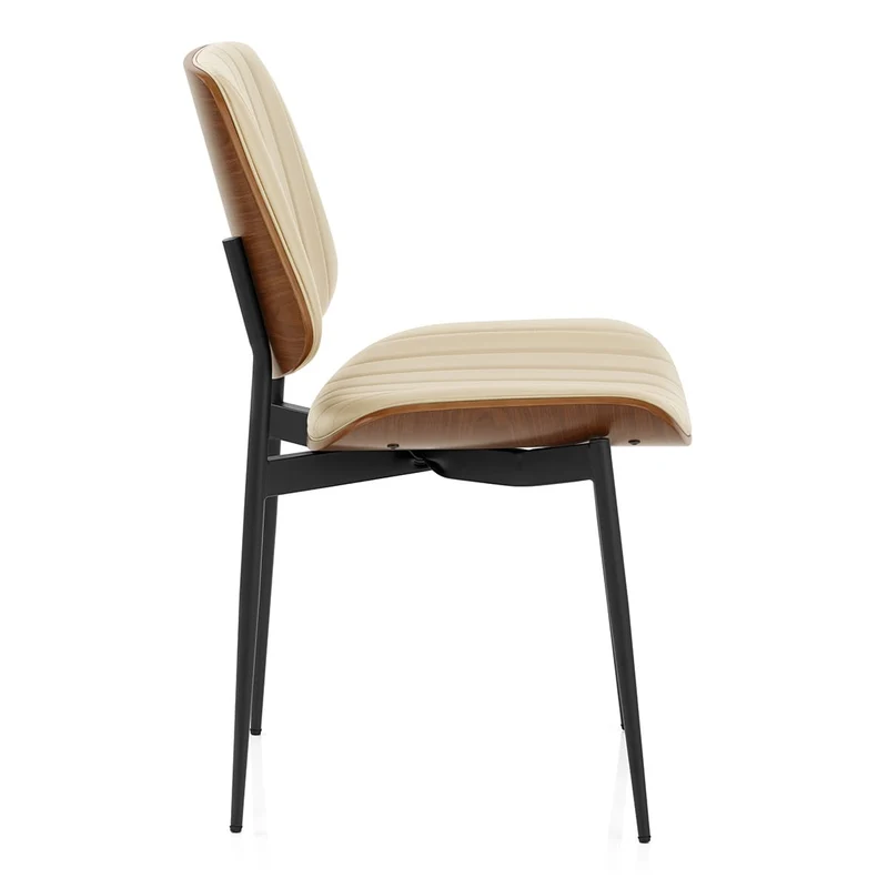 Chaise Bois Faux Cuir - Lara Crème
