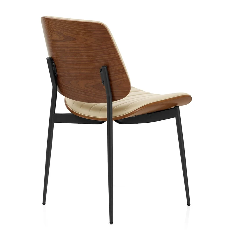 Chaise Bois Faux Cuir - Lara Crème