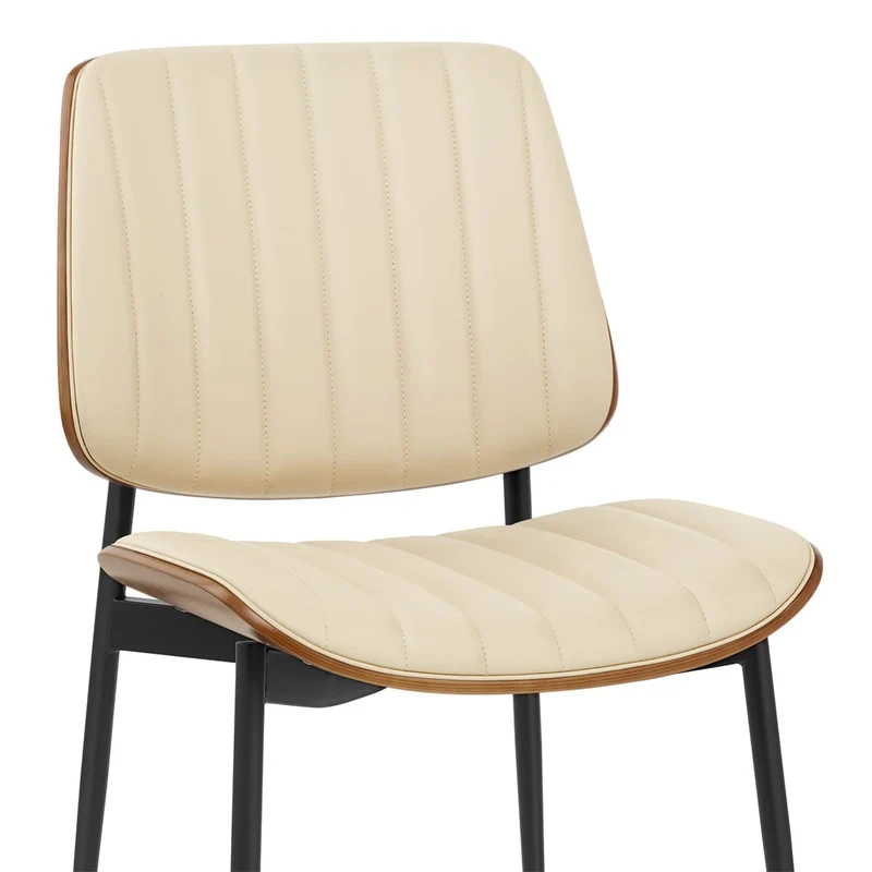 Chaise Bois Faux Cuir - Lara Crème