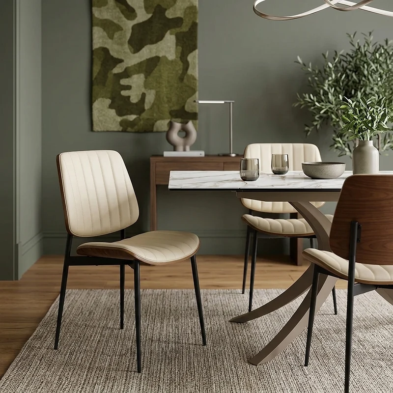 Chaise Bois Faux Cuir - Lara Crème