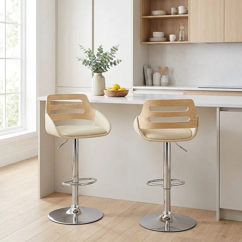 Tabouret de bar Faux Cuir - Trio Crème