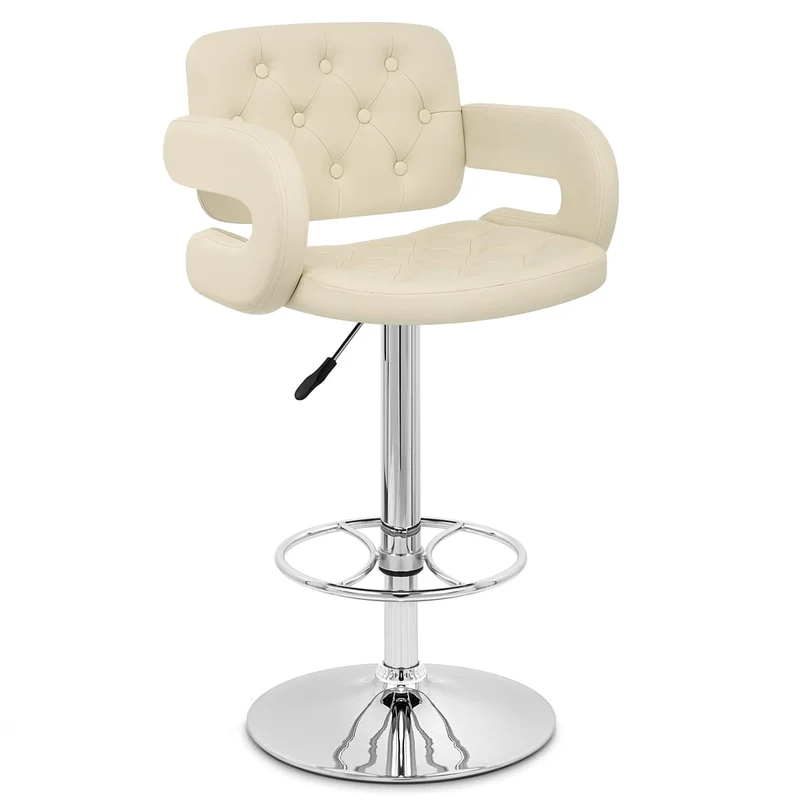Chaise de Bar Faux Cuir Chrome - Polaris Crème