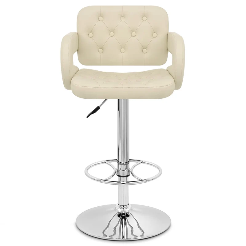 Chaise de Bar Faux Cuir Chrome - Polaris Crème