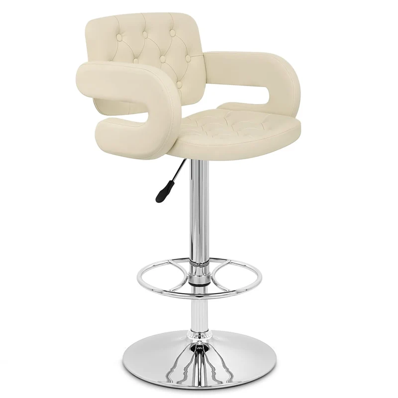 Chaise de Bar Faux Cuir Chrome - Polaris Crème