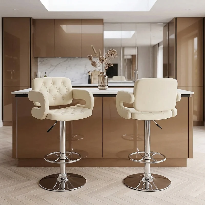 Chaise de Bar Faux Cuir Chrome - Polaris Crème