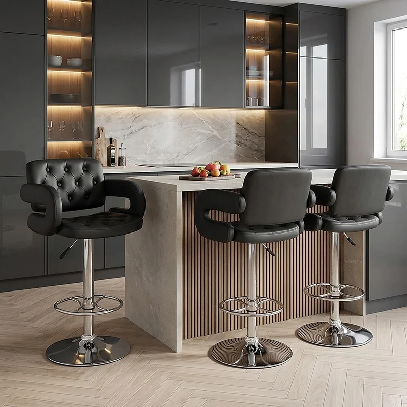 Chaise de Bar Faux Cuir Chrome - Polaris Noir