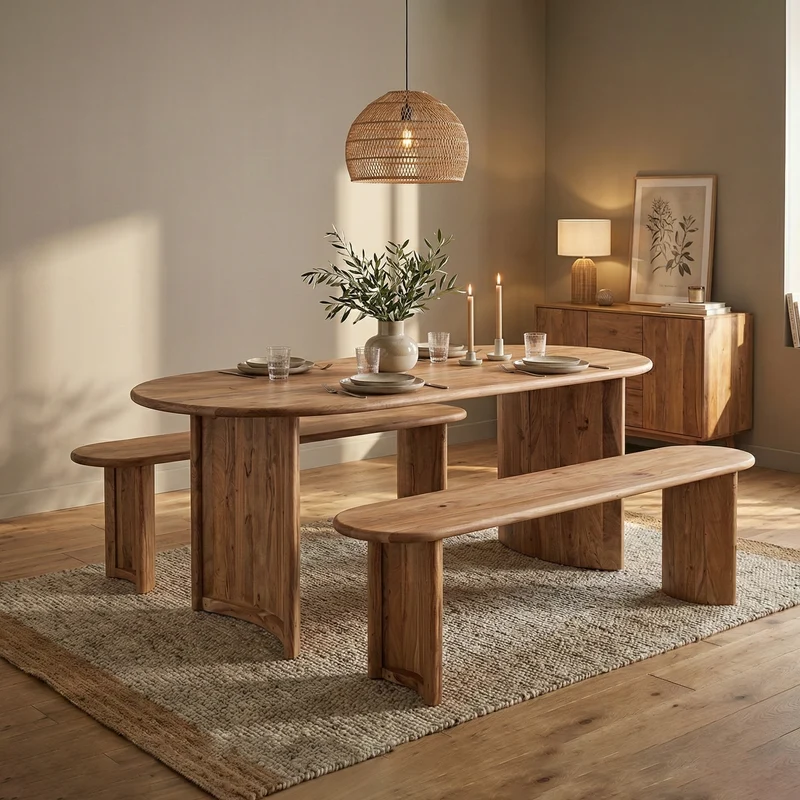Table à manger bord arrondi | Acacia Ellipse Naturel