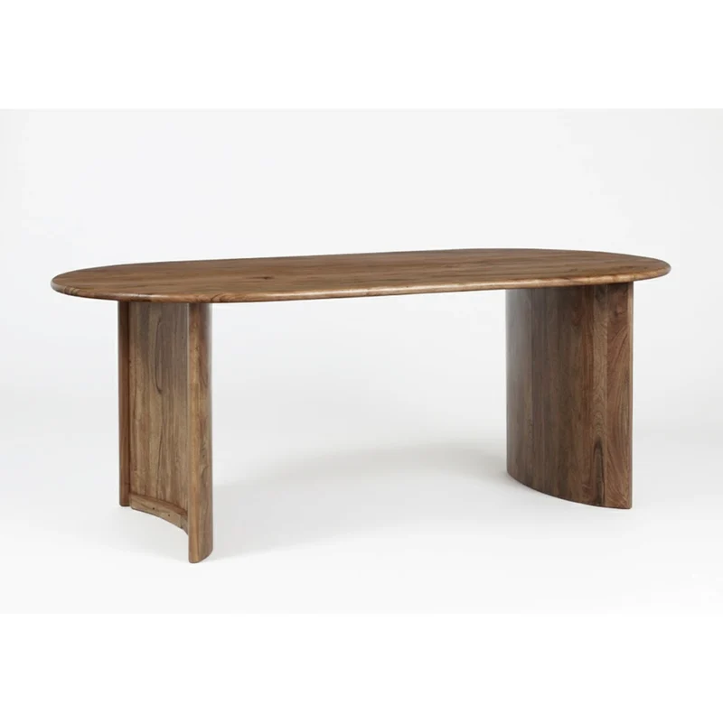 Table à manger bord arrondi miel en bois massif acacia - Ellipse