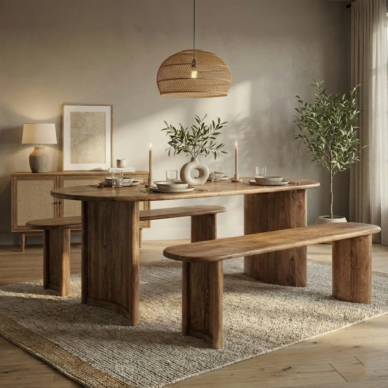 Banc arrondi miel en bois massif acacia - Ellipse