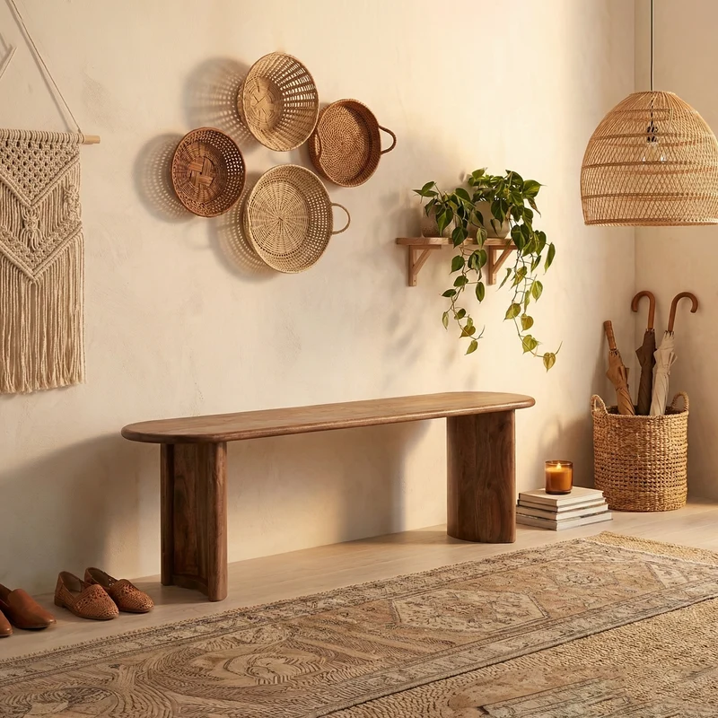 Banc arrondi miel en bois massif acacia - Ellipse