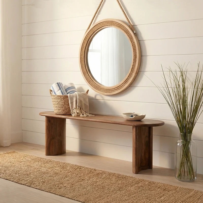 Banc arrondi miel en bois massif acacia - Ellipse