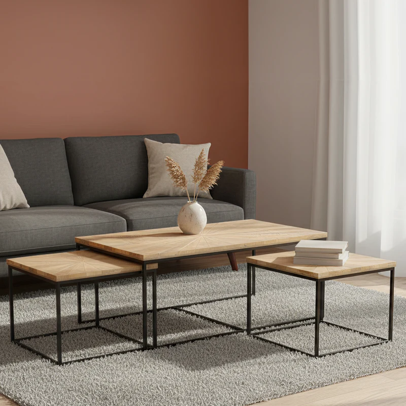 Tables basses rectangulaires set de 3 manguier | Solaris II