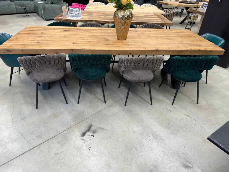 Grande Table en Bois Massif et Pieds X en Métal "RIETI" (300x110 cm)