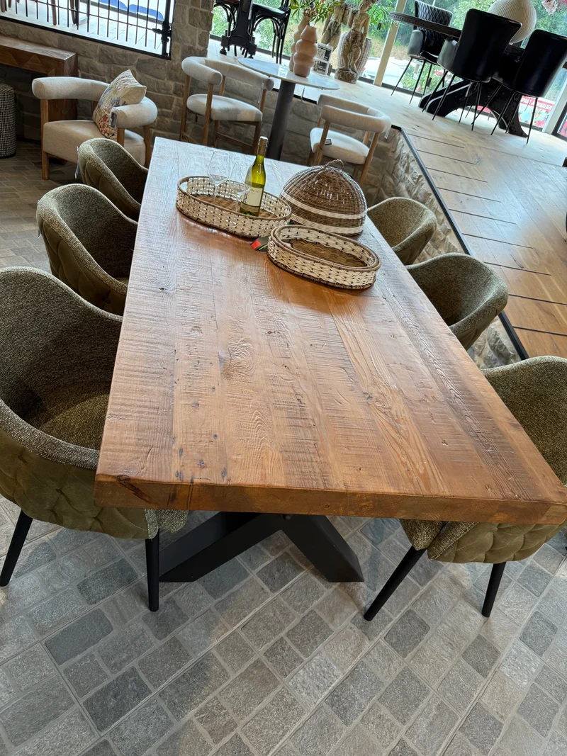 Grande Table en Bois Massif et Pieds X en Métal "RIETI" (300x110 cm)