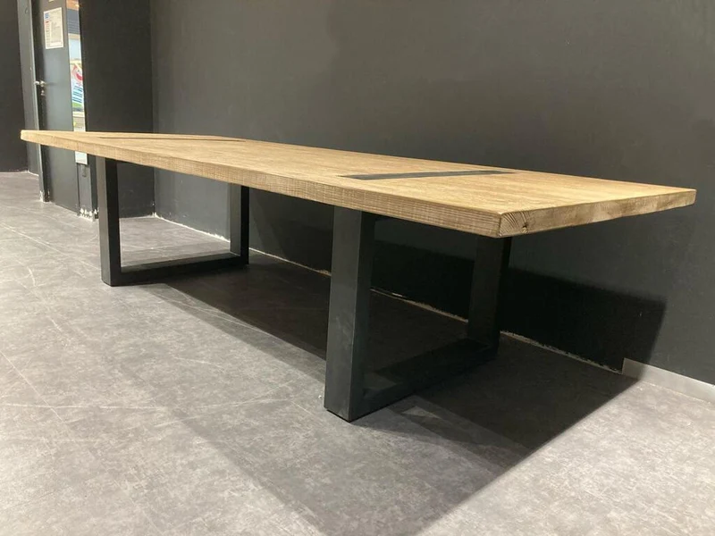 Table en Bois Massif avec Pieds U Apparents (300x120 cm)