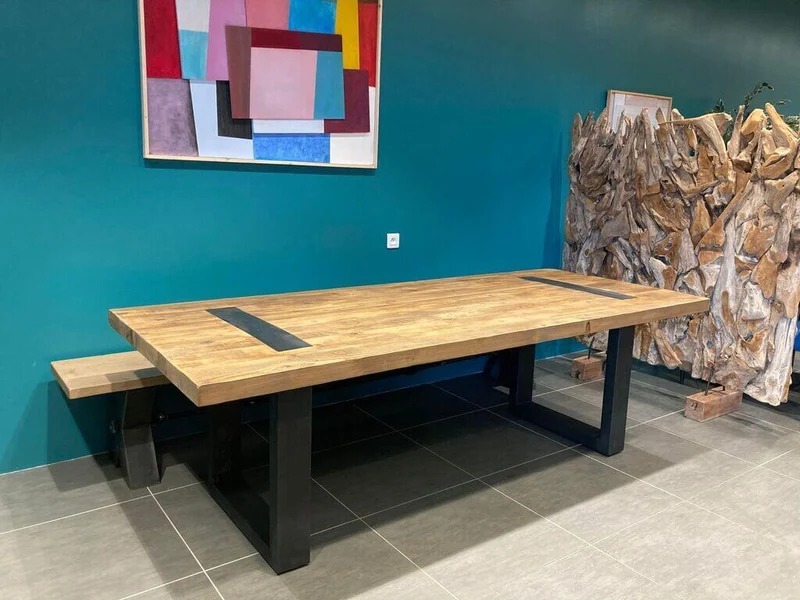 Table en Bois Massif avec Pieds U Apparents (300x120 cm)