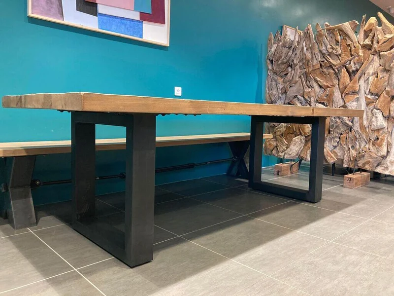 Table en Bois Massif avec Pieds U Apparents (300x120 cm)