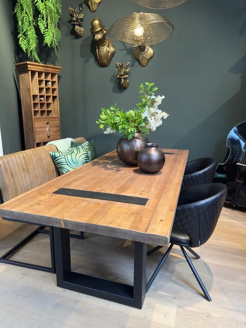 Table en Bois Massif avec Pieds U Apparents (300x120 cm)