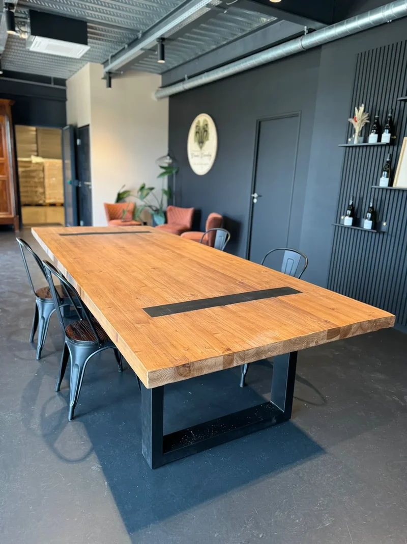 Table en Bois Massif avec Pieds U Apparents (300x120 cm)