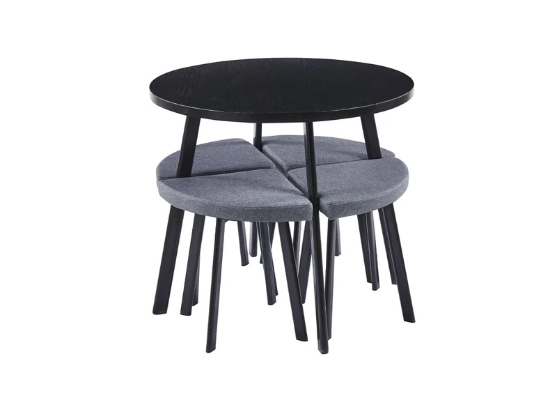Ensemble table à manger en bois noir avec 4 tabourets gris IRINA