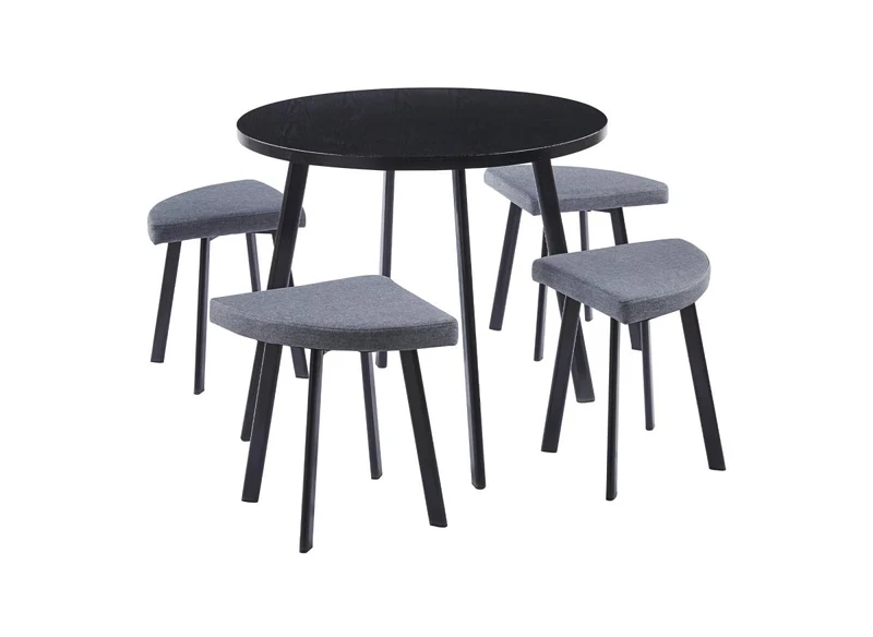 Ensemble table à manger en bois noir avec 4 tabourets gris IRINA