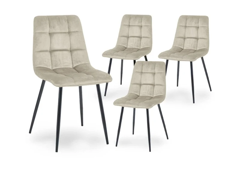 Table à manger LORINA + Lot de 4 chaises en velours beige JEREMI