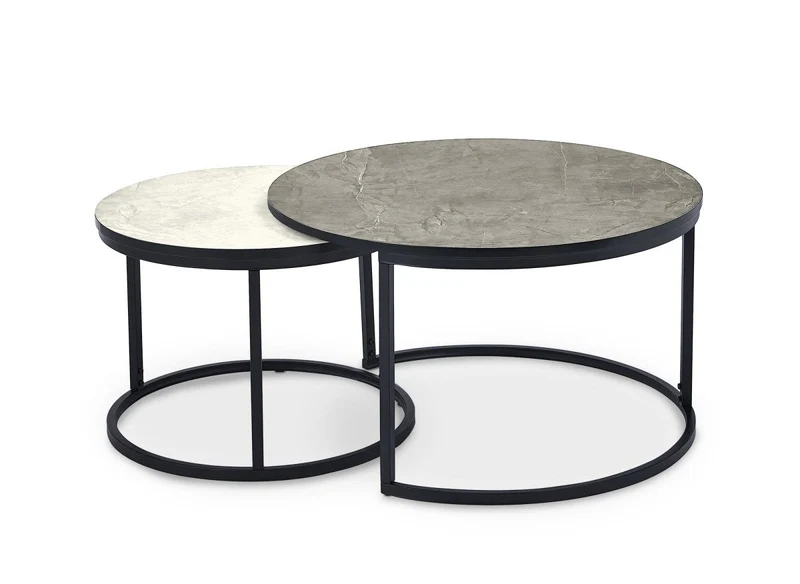 Canapé 3 places beige EZRA + Lot de 2 tables basses DORINE