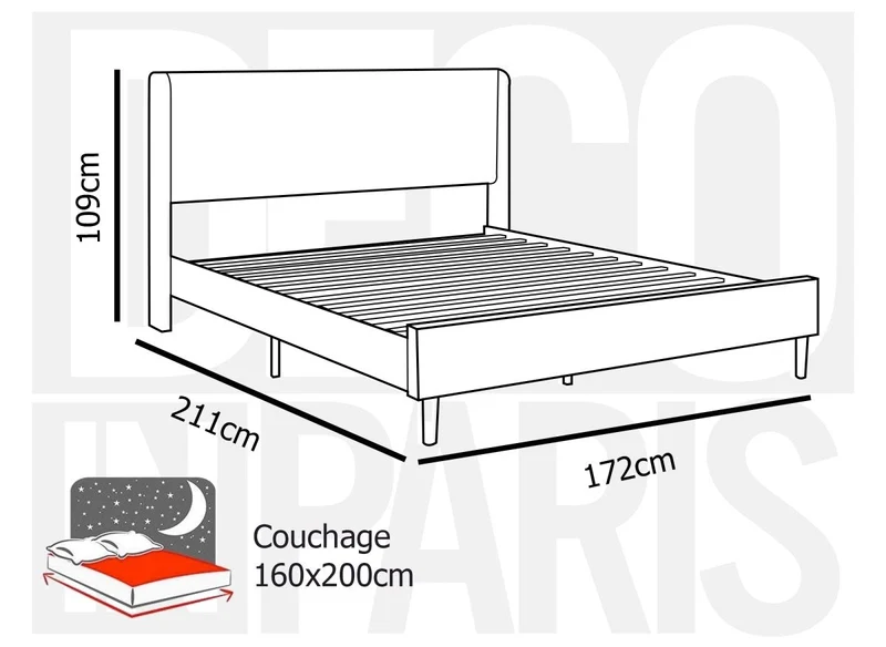 Lit double LEVY 160x200 cm + Matelas HYBRID 160x200 cm
