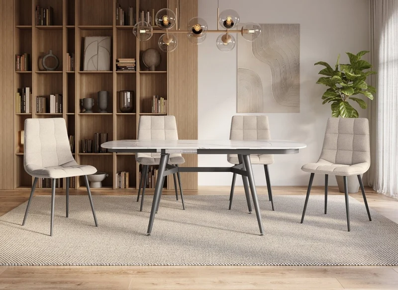 Lot de 4 chaises en tissu beige capitonné JEREMI