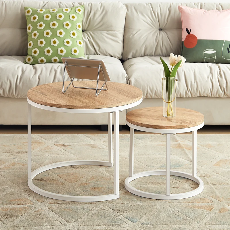 VERONA Table Basse Ensemble de 2, Design Minimaliste Peint, Rond, Diamètre 50*45CM/40*35CM
