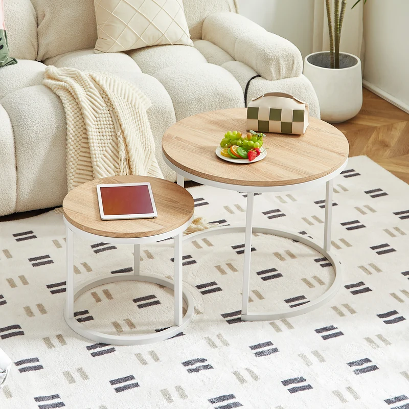 VERONA Table Basse Ensemble de 2, Design Minimaliste Peint, Rond, Diamètre 50*45CM/40*35CM