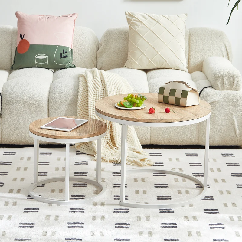 VERONA Table Basse Ensemble de 2, Design Minimaliste Peint, Rond, Diamètre 50*45CM/40*35CM