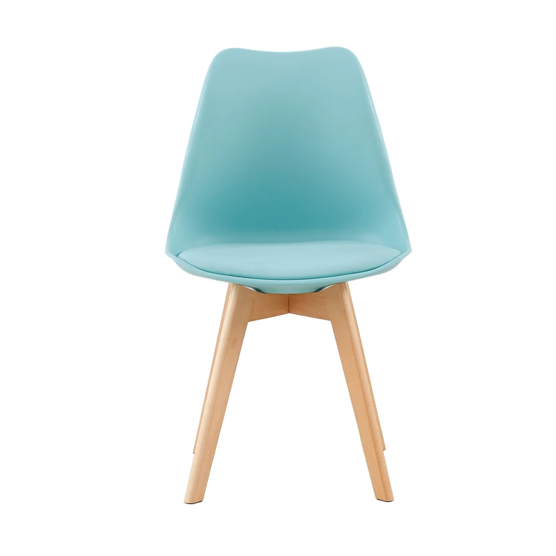 Chaise de Salle à Manger en PU avec Pieds en Bois de Frêne - Bleu Clair/ Vert Foncé-TULIP
